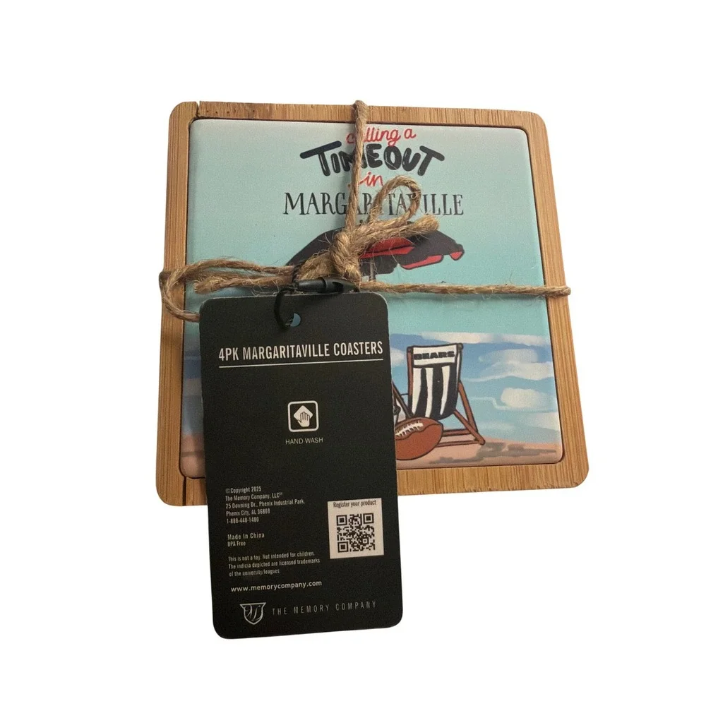 Chicago Bears Margaritaville Coasters 4PK Ceramic Wood Cork NFL Beach Timeout
